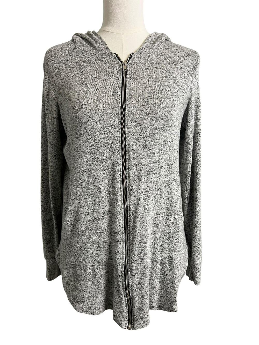 William B Hoodie Womens Medium Gray Full Zip Lightweight Knit Pockets Sweatshirt